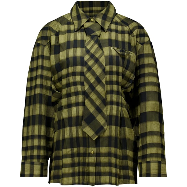 Blouse Kyel check tie pleated Groen